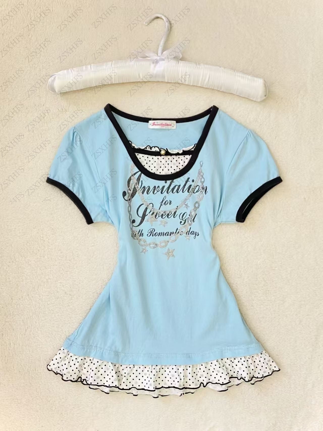 Aiertu  -  Aesthetic T Shirts Women Clothes Polka Dot Lace Tees Harajuku Short sleeve Casual 2000s Graphic Top Femme Kawaii Korea Tee shirt Aiertu