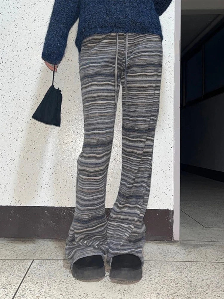 Aiertu  Striped Flare Pants for Women Drawstring Casual Fashion Pantalon Femme Streetwear Slim Fit Y2k Trousers 2025 New Bottoms Aiertu