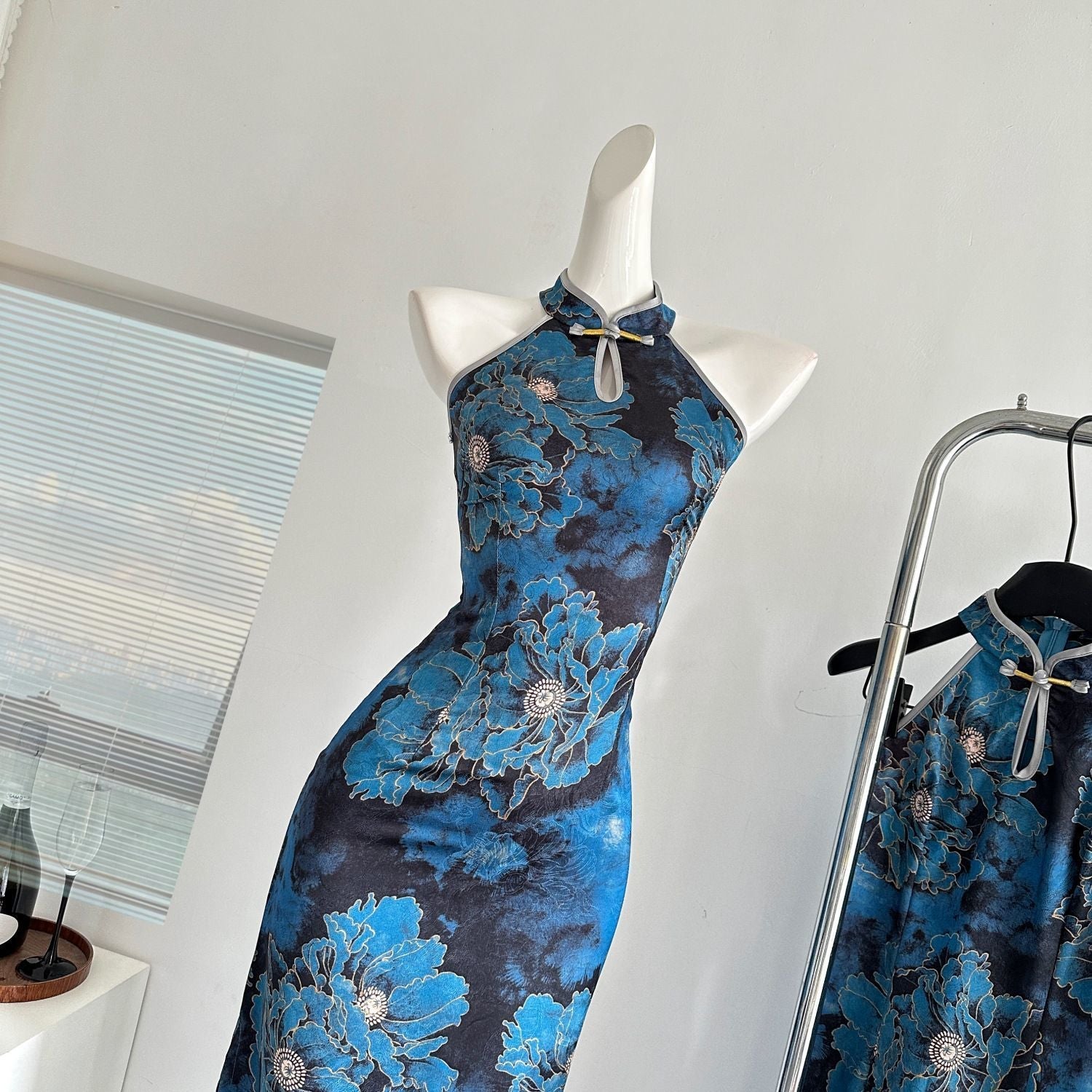 Aiertu  Jacquard Satin Cheongsam Slit Dress New Chinese Style Retro Elegant Dress Aiertu