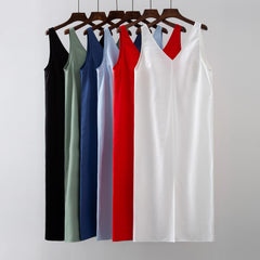 Aiertu  -  2026 Summer Women Solid White V Neck Sleeveless Fashion Dress Split Tank Dress Aiertu