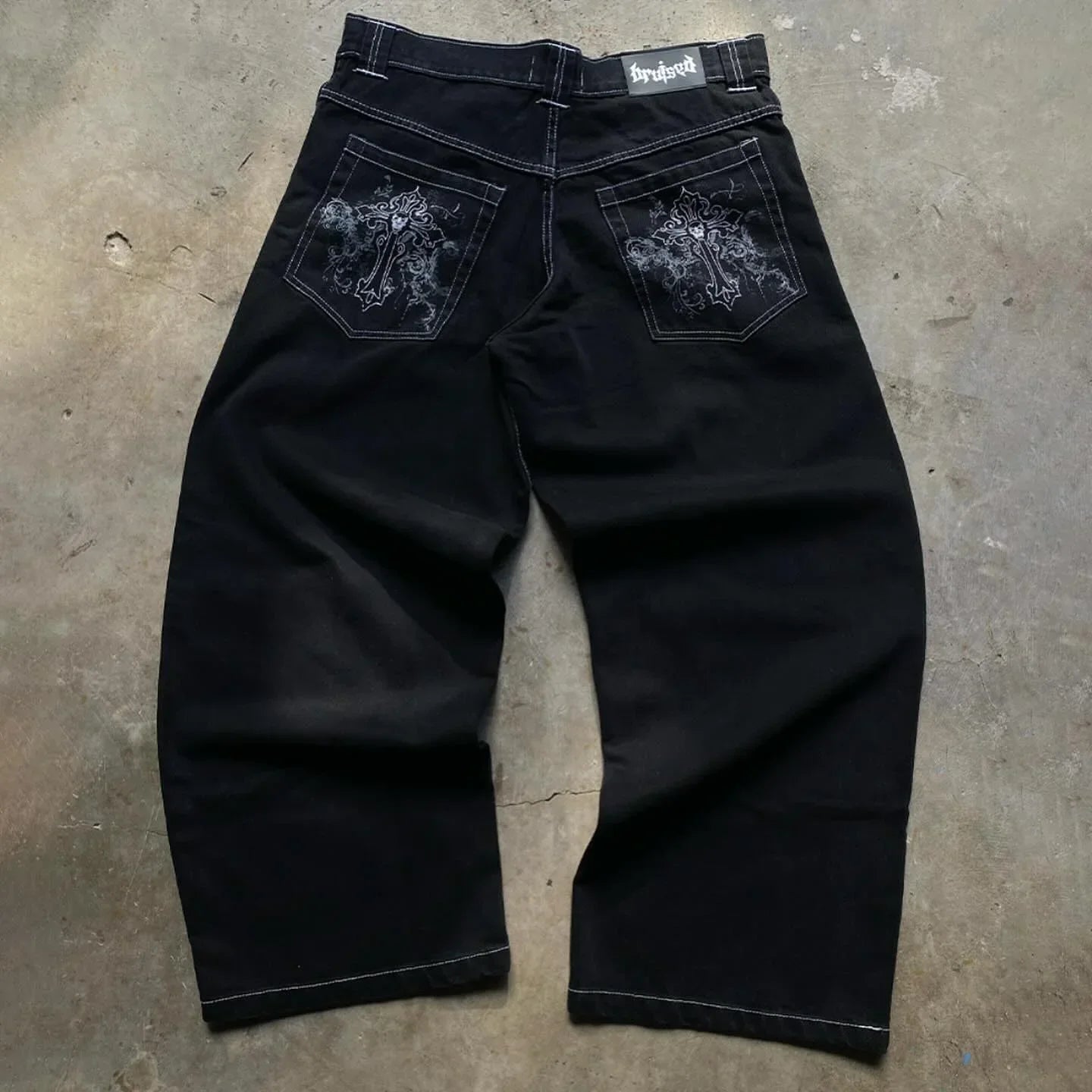 Aiertu  -  High Street Gothic American Fashion Hip Hop Straight Jeans Harajuku y2k Personalized Washed Low Waist Slim Micro Flared Jeans Aiertu