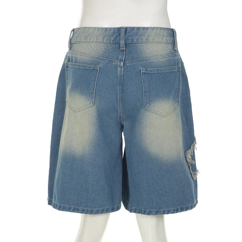 Aiertu  -  Blue Denim Shorts Woman Low Rise Baggy Jeans Streetwear Woman Summer Bottoms P77-DZ37 Aiertu