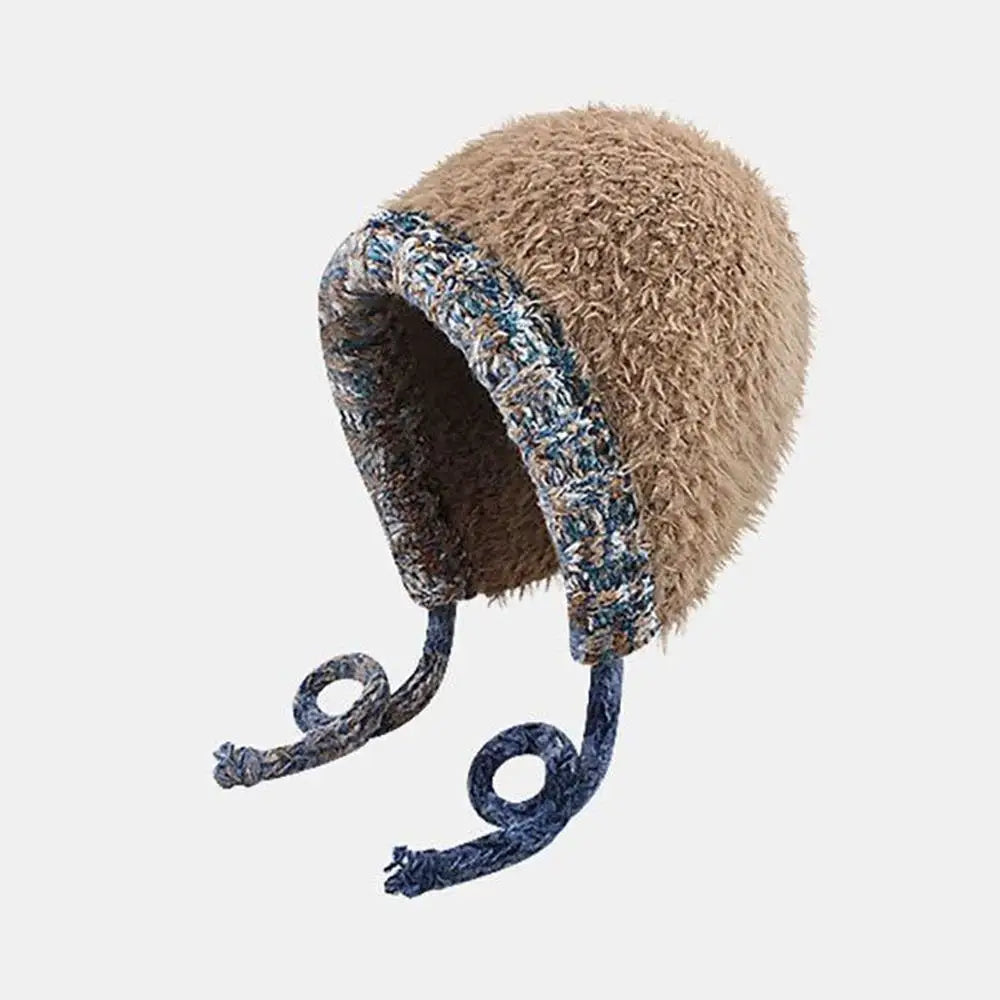 Aiertu  -  Plush Knitted Hat For Women New Autumn And Winter Thickened Warmth And Cold Resistant Woolen Hat Big Headed Cap Balaclava Hat Aiertu