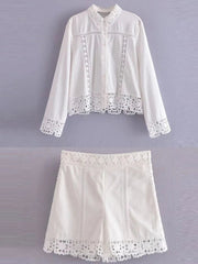 Aiertu  -  Summer Women Sweet Suits 2 piece Sets White Lace Shirts Tops and Shorts Female Fashion Street Two pieces Clothing Aiertu