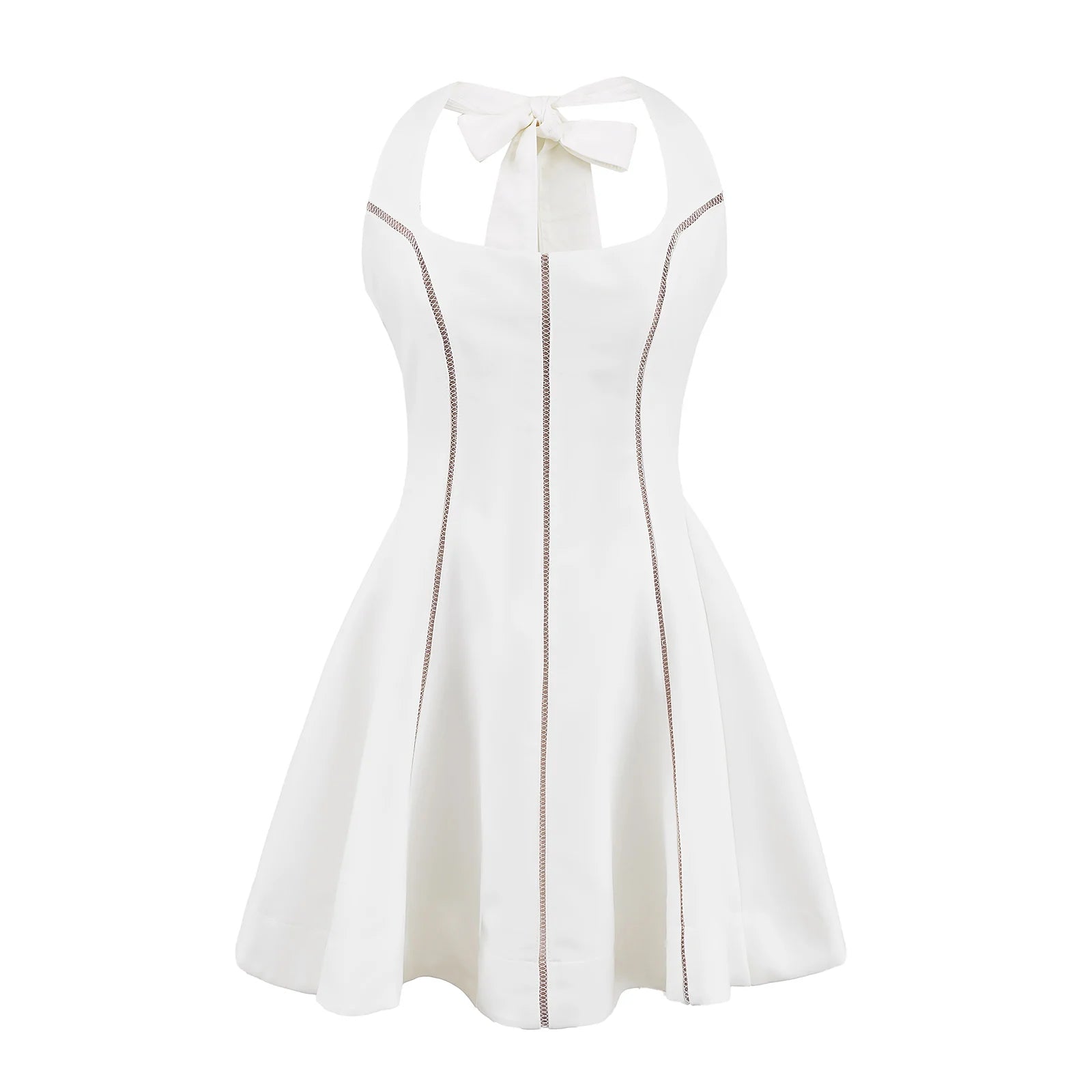 Aiertu  -  4 colors Sexy Bow Halter Sling Dress Women Spliced Hollow Out Hole Line Slim Waist Ball Gown Backless Dresses Party Robe Aiertu