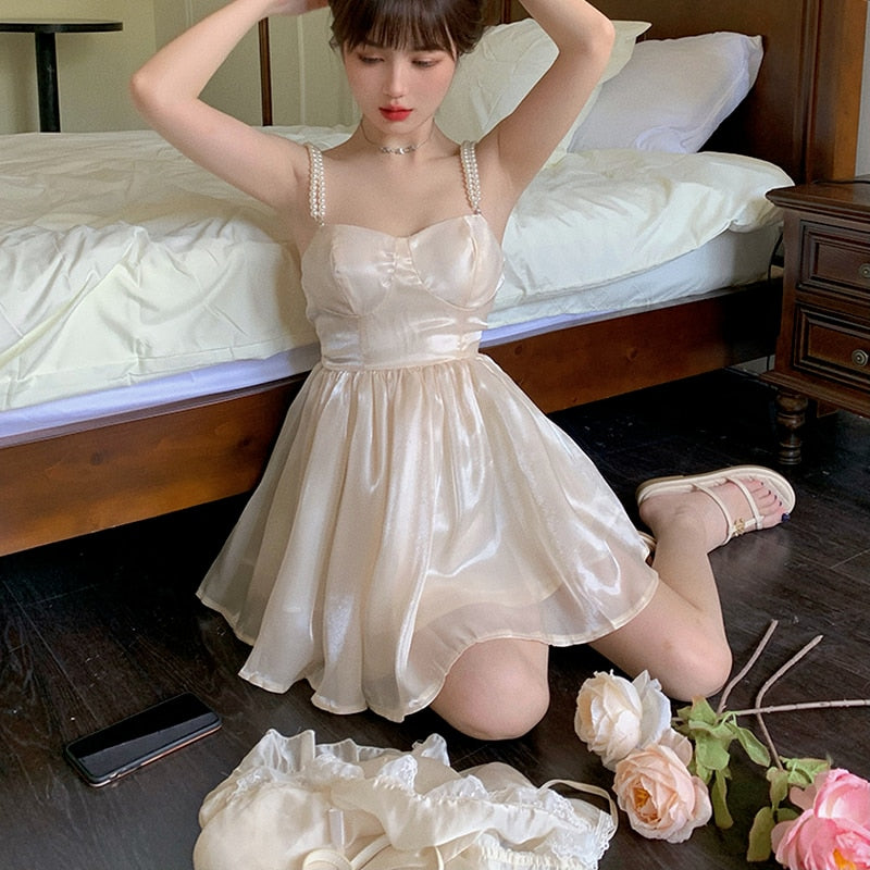 Aiertu Summer Sexy Mini Sweet Dress Women Korean High Waist Strapless Elegant Dress Japanese Backlesss High Wasit Party Casual Dress Aiertu