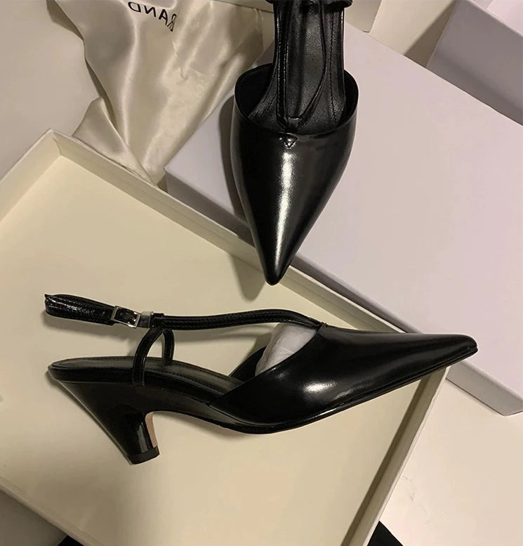 Aiertu  -  Women's French Retro Pointed Toe Wedge Heel Baotou Sandals Unique Design Thick Heel High Heels for Special Occasions Aiertu