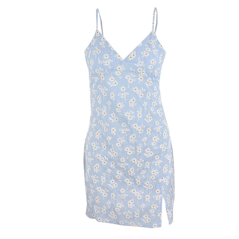 Aiertu - Lace Up Daisy Print Slip Mini Dress Aiertu