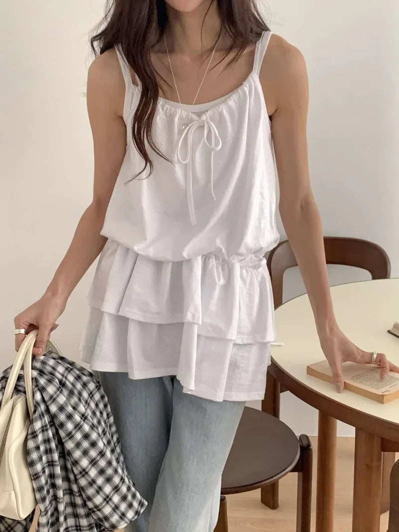 Aiertu  -  Korea Chic Style Camisole Women's Spring Pure Sexy Drawstring Lace-up Slim Fit Strap Top Fashion Female Clothes Aiertu