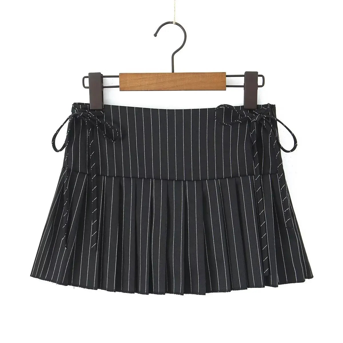 Aiertu  -  Cool Girl Side Zipper With Tie Pleated Mini Skirt Sexy Low Waist American Retro Women Skirts With  Shorts Lining Aiertu