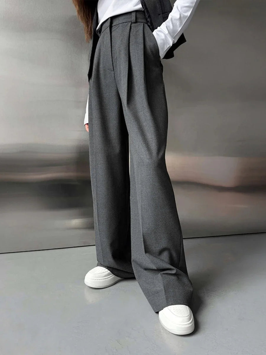Aiertu  -  Wide Leg Pants Spring Summer New Women's Solid Color Fashion High Waist Trousers Office Lady Chic Loose Suit Pants Aiertu