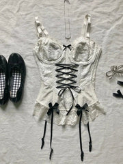 Sweet Girl Sling Y2k Summer Camis Women Clothes Streetwear Bow White Bandage Kawaii Slim Tank Tops Sexys Harajuku Crop Top Aiertu
