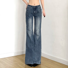 Aiertu  -  Y2K Low Waisted Washed Flare Jeans Korean Streetwear Blue Slim Fit Denim Pants Fashion Lady Casual Boot Cut Trousers Aiertu