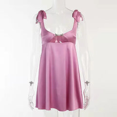 Aiertu  -  Bandage Satin Dress Women Party Sexy Backless Sleeveless Loose Dresses Ladies Hollow Out Casual Mini Dress Woman 2026 New Aiertu