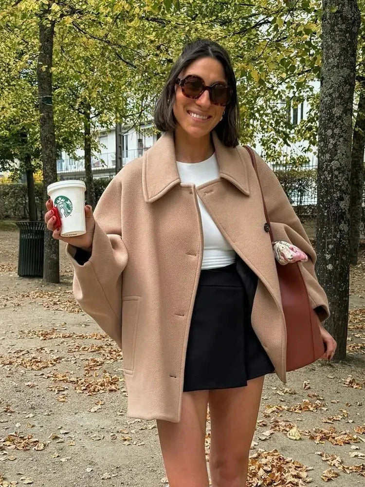 Aiertu  -  Turn Down Collar Batwing Sleeve Women Coat Winter Autumn New Coat Casual Lady Long Thick Jacket Loose Outerwear Aiertu