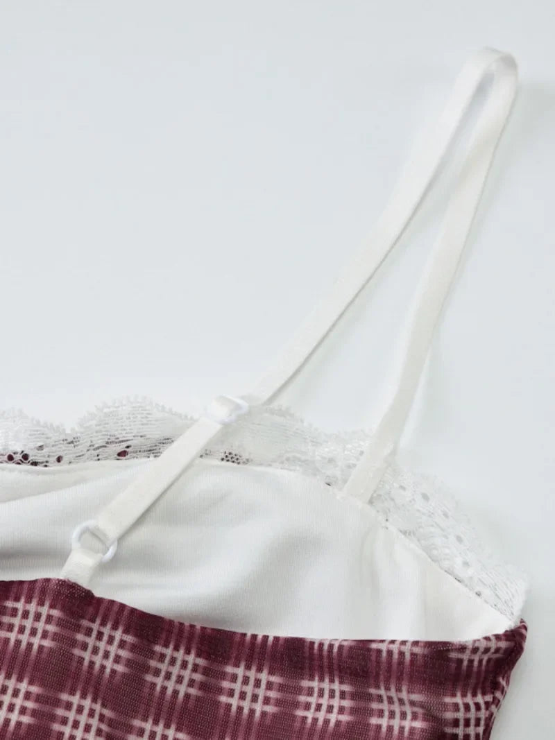 Aiertu  -  Casual Sexy Plaid Camisoles Y2K Girls Spaghetti Strap Crop Tops Streetwear Women's Sleeveless Backless Plaid Corset Top Wine Red Aiertu