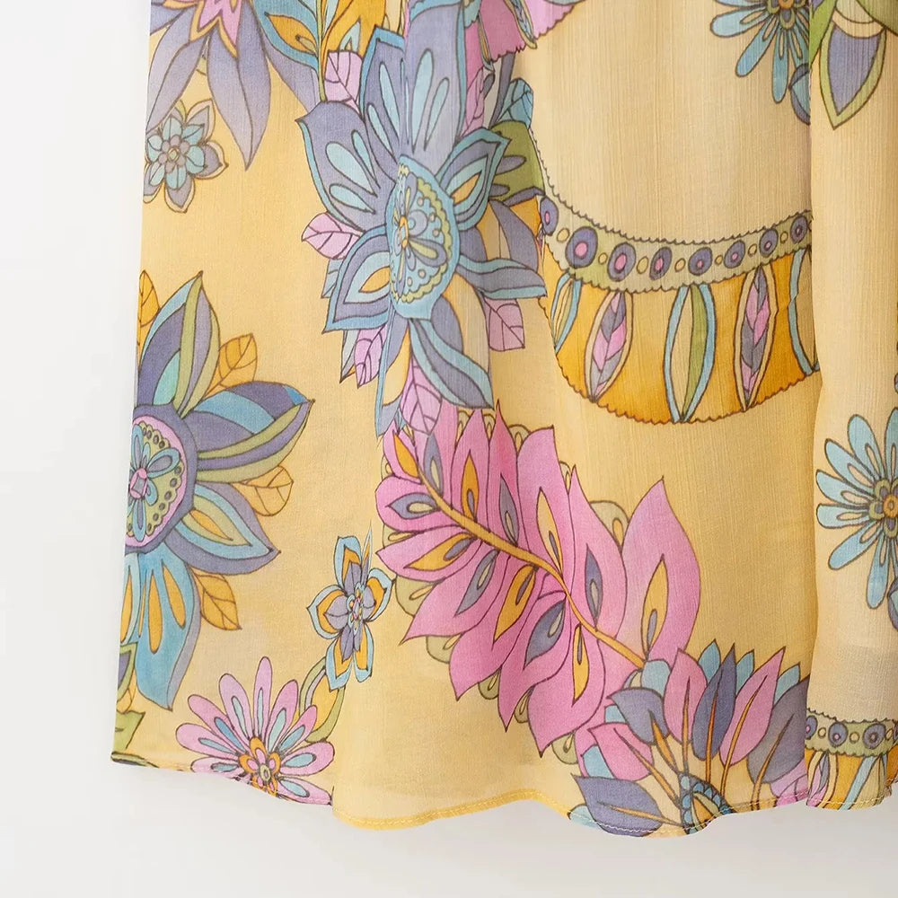 Aiertu  -  Retro Printing Camisole Dresses for Women Square Collar Sleeveless Loose Waist Bohemian Casual Style Dress Female Aiertu
