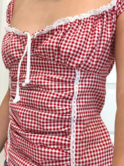 Aiertu  -  Women Y2k Gingham Tank Top Sleeveless Coquette Aesthetic Plaid Print Cami Crop Top Summer Fairycore Grunge Top Streetwear Aiertu