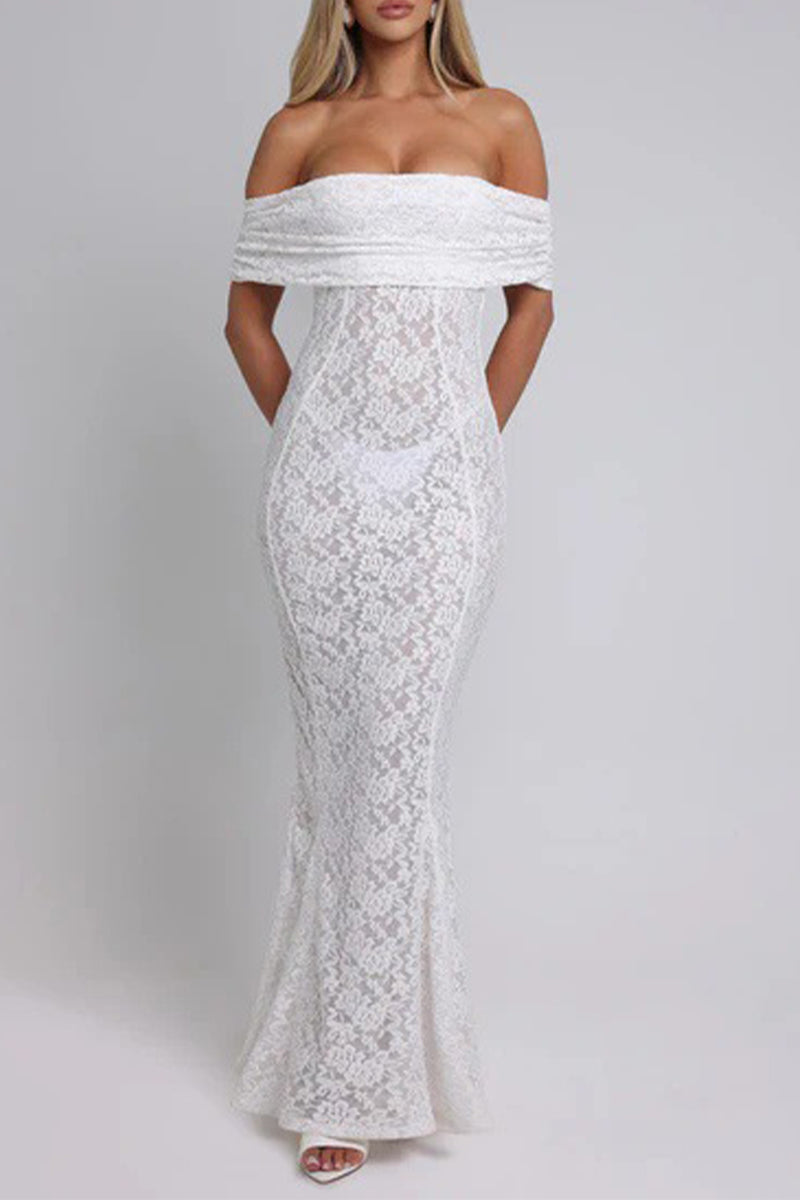 Aiertu  -  Sexy Lace Backless Fishtail Off Shoulder Long Dresses Aiertu