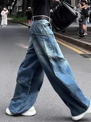 Aiertu  -  American Niche Y2K Fashion Blue Pocket Cargo Pants Women Autumn Winter Street Loose Casual Harajuku High Waist Wide Leg Jeans Aiertu