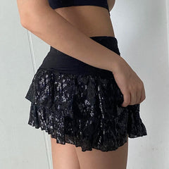 Aiertu  -  party look snspos Contrast Sequin Black Short Skirt Party Outfits Women Fashion A-line Layered Skirt Aesthetic Y2K Clubwear Vintage Aiertu