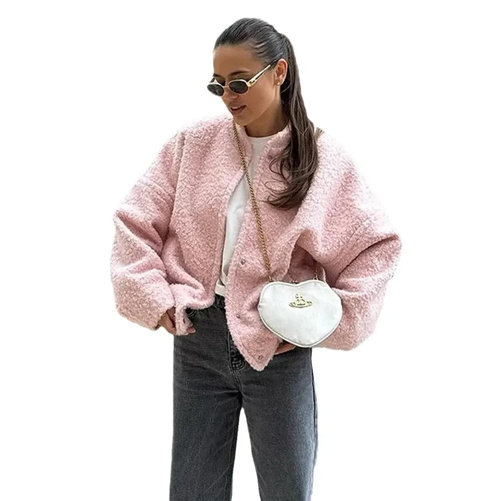 Aiertu  -  Women's Short Fur Jacket  Autumn Winter Thick Loose Casual Chic Cardigan Female Warm Fashion Solid Color Short Coat Aiertu