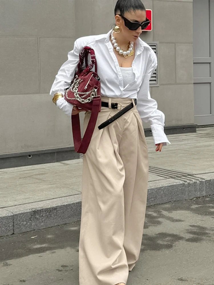 Aiertu  -  Casual Khaki Pleated Wide Legs Pants Women Chic High Waist Baggy Trousers Female 2026 Spring Summer New Fashion Office Pant Aiertu