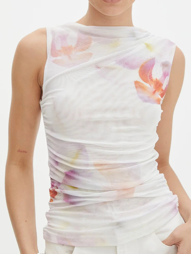 Aiertu  -  New O Neck Elegant Simple Chic Blouses, Women Summer Sleeveless Fashion Sweet Tops, 2025 Printing Holiday Pullover Ladies Shirts Aiertu
