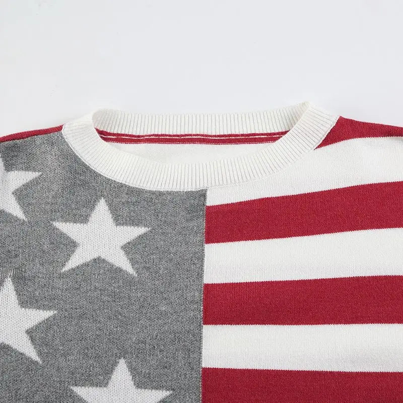 Aiertu  -  Knitted Sweater Y2k Aesthetic Retro Contrast Color Pullover Loose Harajuku Slant Collar Casual Star Jacquard Sweater Aiertu