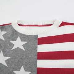 Aiertu  -  Knitted Sweater Y2k Aesthetic Retro Contrast Color Pullover Loose Harajuku Slant Collar Casual Star Jacquard Sweater Aiertu