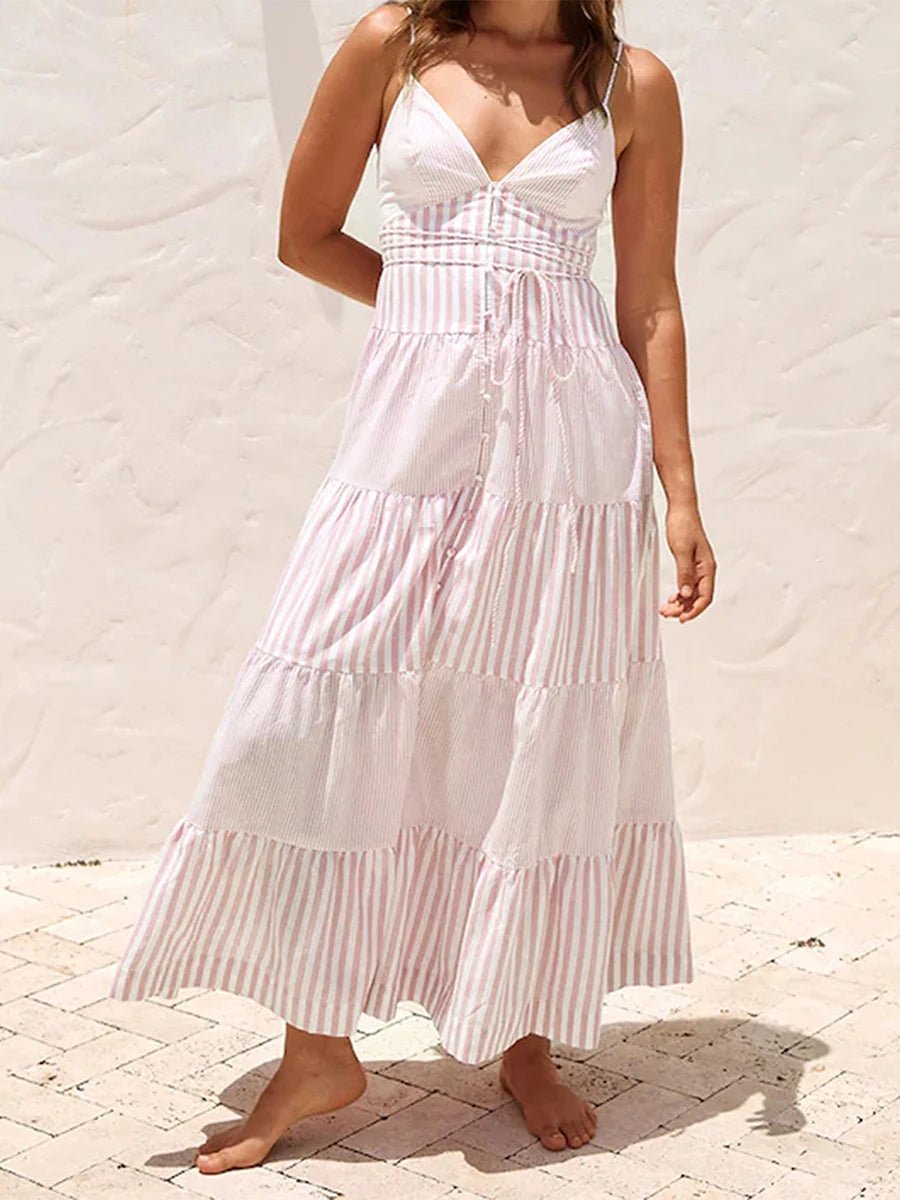 Aiertu  -  Elegant Floral Print Off-Shoulder Maxi Dress Boho Style Ruffle Sleeveless Beach Party Long Dress for Women Summer Fashion Aiertu