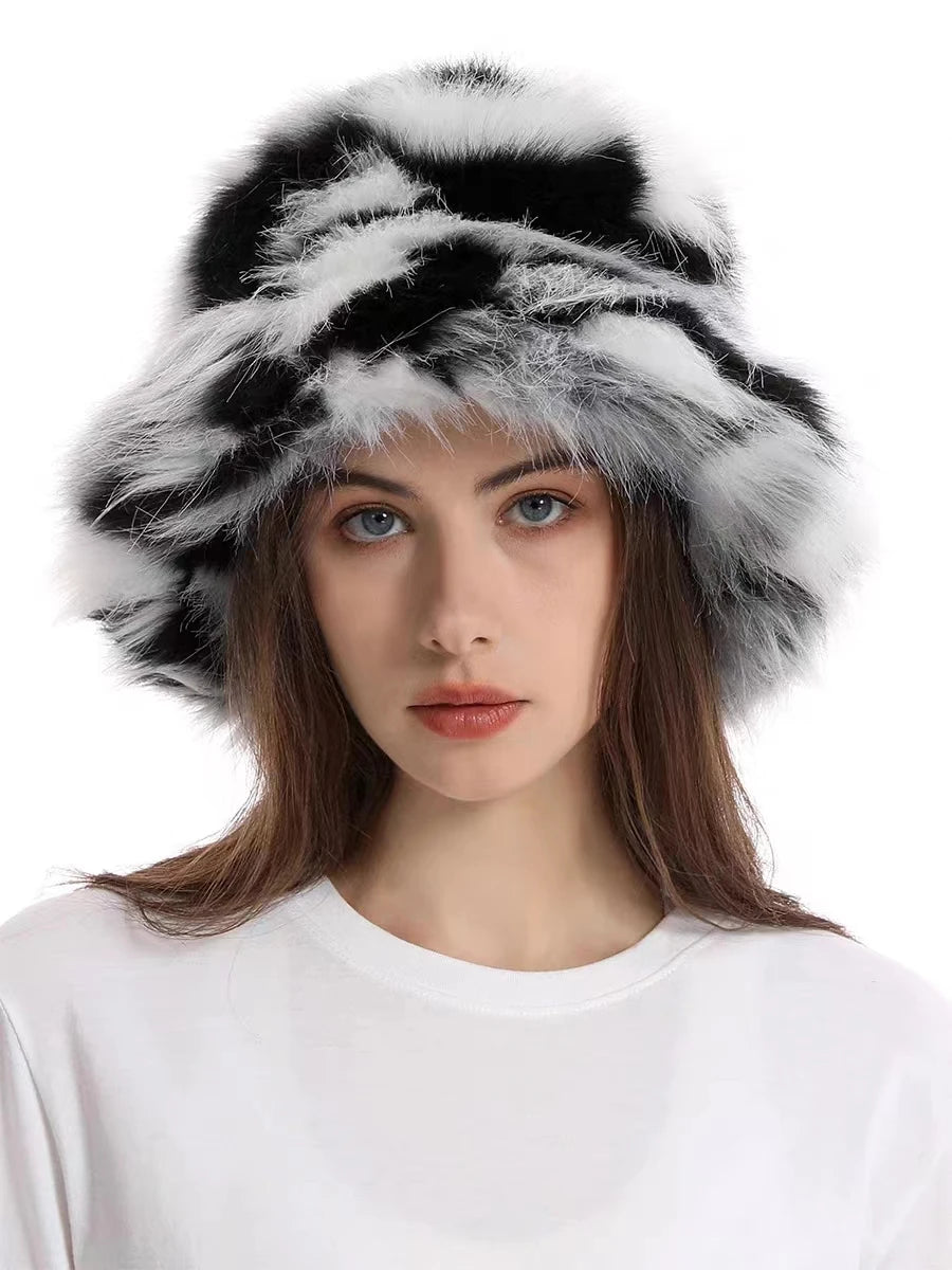 Aiertu  -  Bucket Hat Purple Winter New Candy Color Faux Fur Y2k Warm Plush Basin Hat Unisex Bucket Hat Hat Hats for Women Aiertu