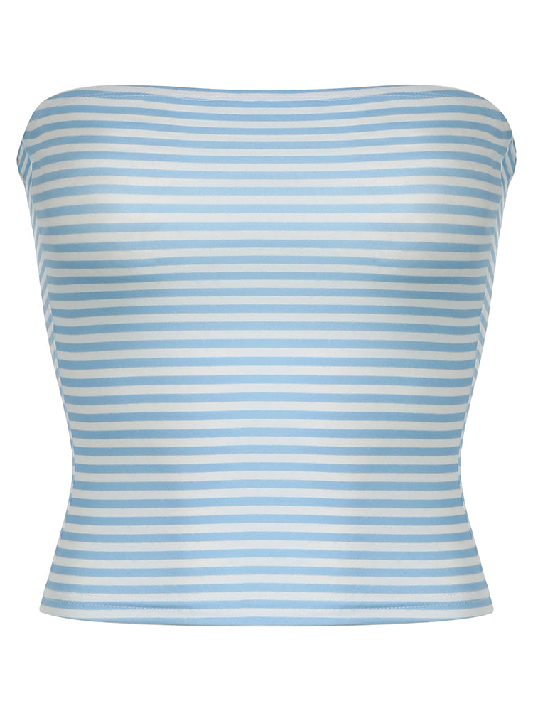 Aiertu - summer inspo Hot Blue Stripe Basic Simple Sleeveless Crop Tops Women Strapless Tube Top Y2K Girl 2000s Summer Cute Streetwear Vest Aiertu