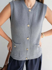 Aiertu  -  Trendix Vintage Knit Cardigan Vest Women Winter Fashion Sleeveless Button Pocket Tank Top Femme Solid Casual Knitwear Streetwear Aiertu