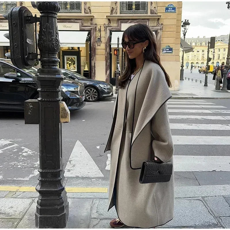 Aiertu     -  Fall Outfits 2026 Elegant Patchwork Woolen Coats Women Loose Lapel Long Sleeve Contrast Windbreak Overcoat 2026 Autumn Winter New Lady Top Outwear Aiertu