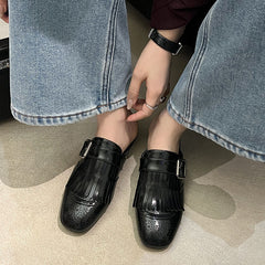 Aiertu  New Genuine Leather Tassels Loafers Woman Round Toe Slip-on Casual Shoes Spring Summer Shoes Outdoors Walk Shoes Woman Aiertu