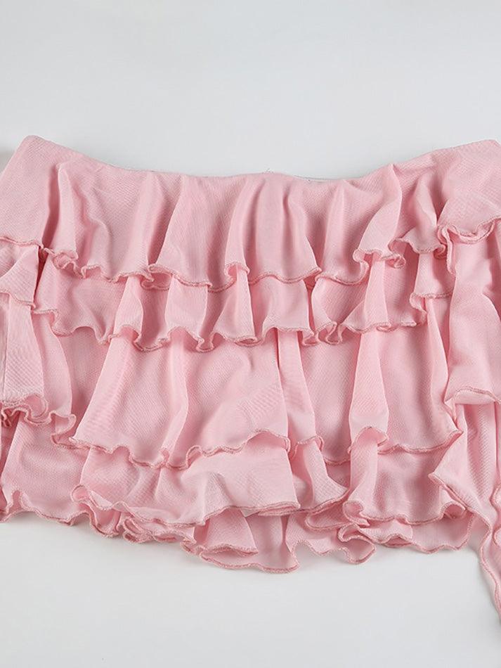 Aiertu  -Irregular Mesh Multi-Layer Mini Skirt aiertu