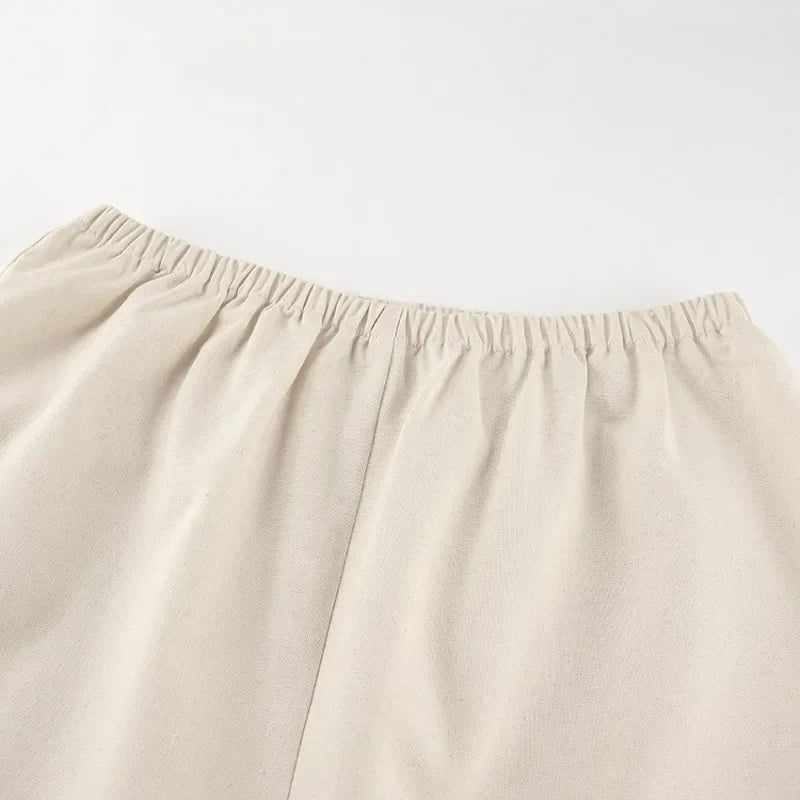 Aiertu  -  Cotton Linen Wide Leg Pants Women Fashion Elastic High Waist Pockets Casual Loose Trousers Streetwear Summer Vacation Bottoms Aiertu