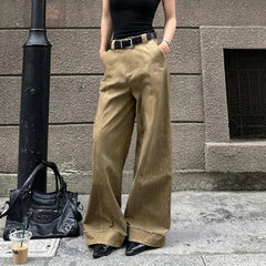 Aiertu  -  American Fashion Simple Khaki Casual Pants Women Y2K High Street Retro Loose Harajuku Street High Waist Straight Trousers Aiertu