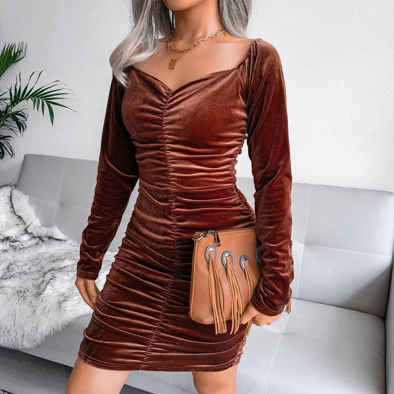 Aiertu Velvet Dress Autumn Women  Long Sleeve Turtleneck Bodycon Mini Dresses Solid Slim Party Dress Clubwwear Vestidos De Noche Aiertu