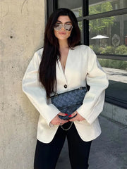 Aiertu  -  Elegant Office Lady Blazer Coat Fashion Single Buckle V-neck Femlae Jackets 2025 Spring Long Sleeve Women Commuting Outwears Aiertu