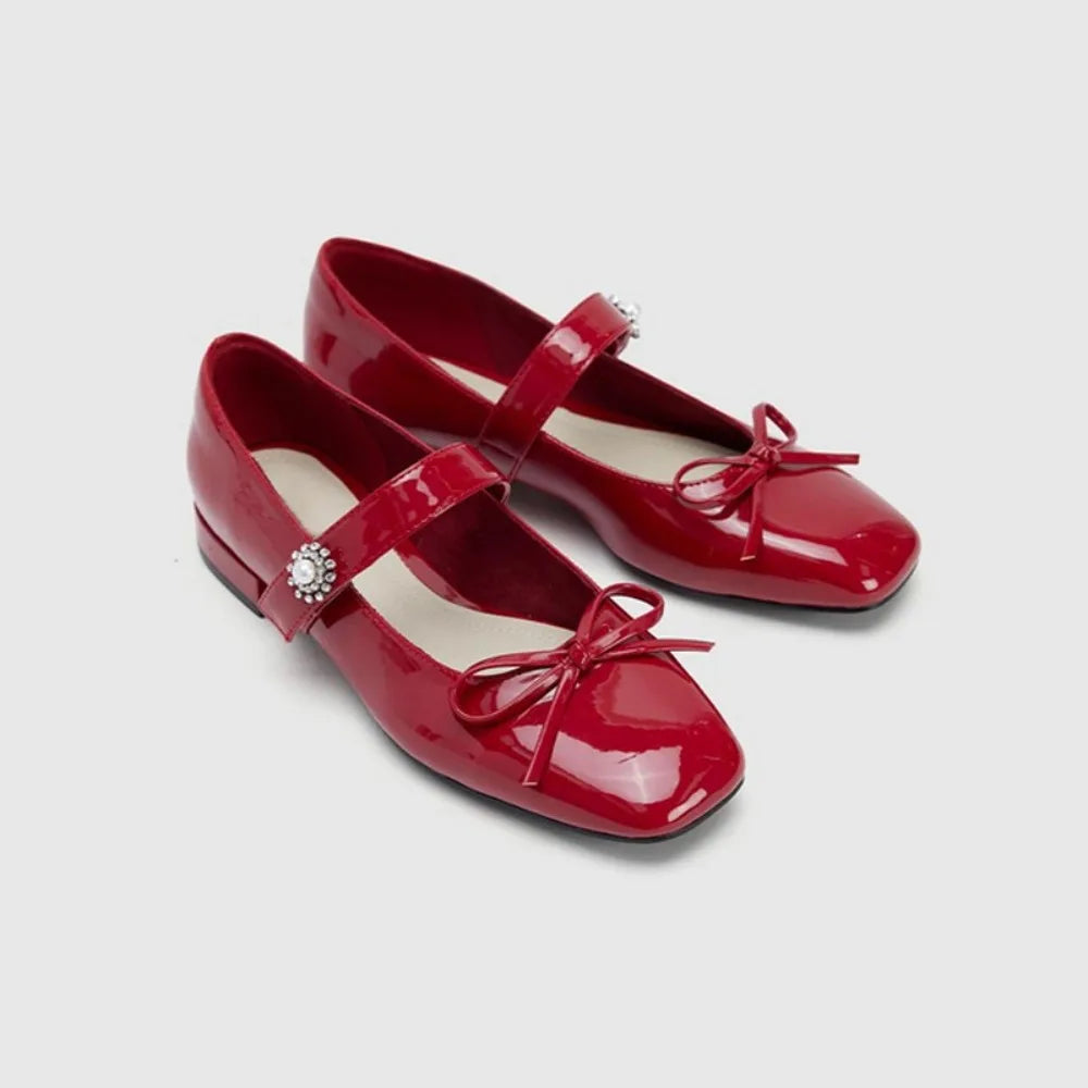 Aiertu  -  New Ladies Shoes on Sale Mary Janes Women's High Heels Round Toe Bow Tie Dress Pumps Women Buckle Strap Crystal Med Heel Shoes Aiertu