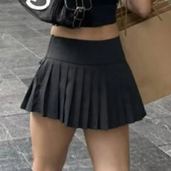 Aiertu  -  Y2K Style Cool Girl Cross Slit Asymmetrical Pleated Mini Skirts Women Side Zipper Low Waist Sports Skirts Gray Black White Aiertu