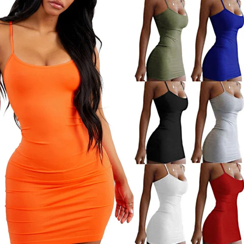 Aiertu Summer Street Bodycon Dress Sexy Short Dress Nightclub Dress for Women Tight-Fitting Wrap Hip Over-The-Knee Sleeveless Dresses Aiertu