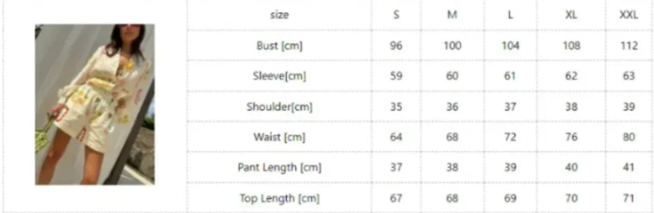 Aiertu  -  Women Fashion Elastic Waist Two Piece Sets Elegant Floral Print Lapel Long Sleeve Top Short Pants Suit Casual Holiday Outfits Aiertu
