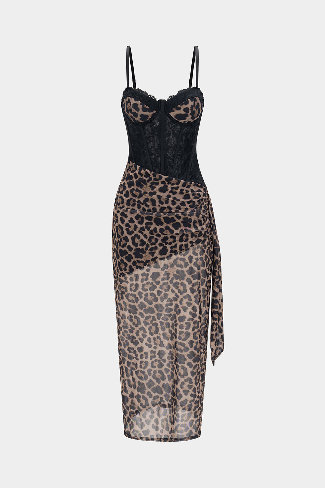 Aiertu  Leopard Print Bustier Lace Slip Sleeveless Maxi Dress Aiertu