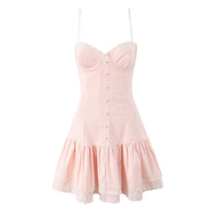 Aiertu  -  Sexy Sweet Women Floral Embroidery Spaghetti Straps Dress Fashion High Waist A-line Mini Summer Dresses Female Lace Up Robe Aiertu