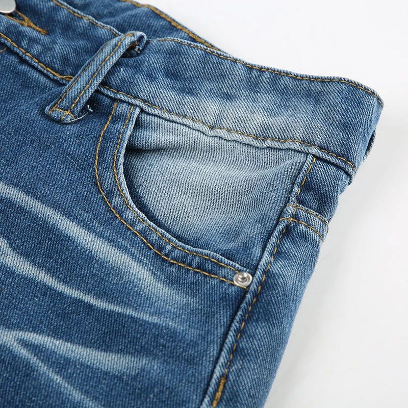 Aiertu  -  Distressed Ripped Denim Pants Summer Casual Low Rise Loose Wide Leg Midi Pants for Women Streetwear Short Denim Trousers Aiertu