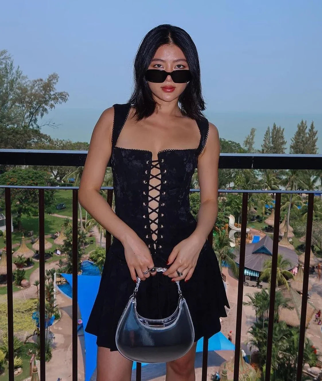 Aiertu  -  Autumn Women Black Lace Up Bodycon Dress Sexy Mini Spaghetti Strap Pleated Dress Female Birthday Party Dresses Aiertu