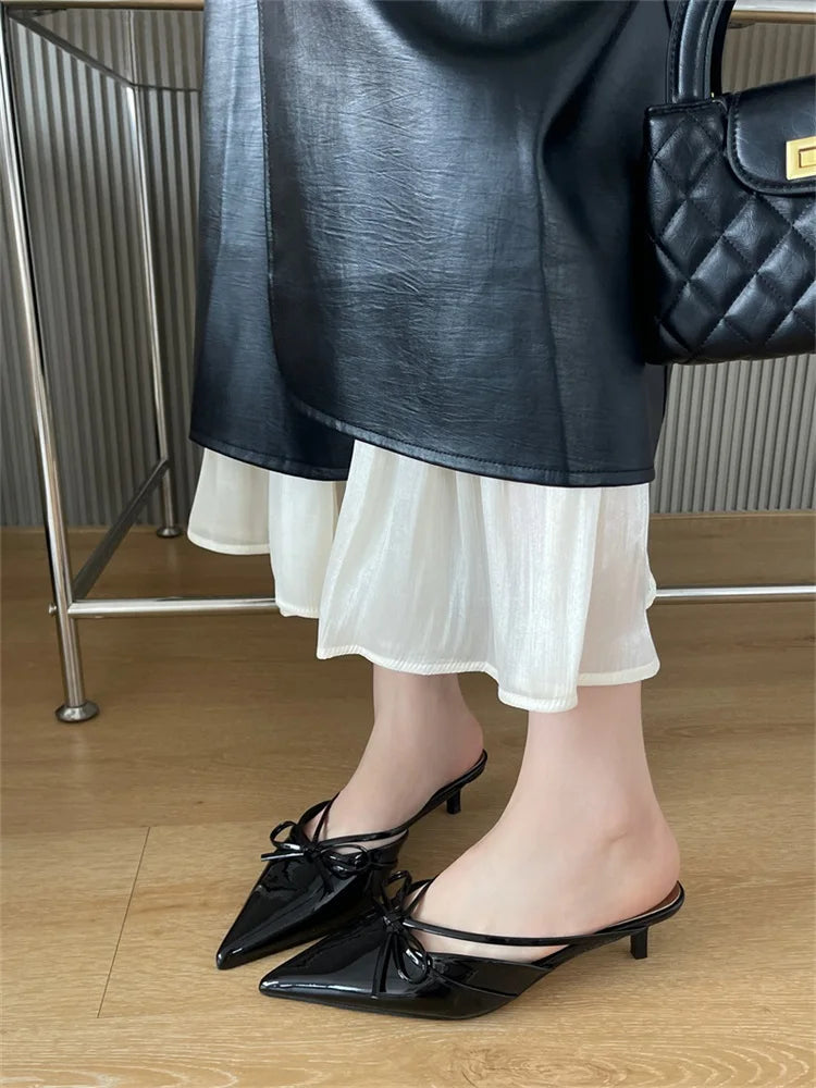 Aiertu  -  2025 New Fashion Pointed Toe Mules Women Slippers Thin Low Heels Sandals Elegant Dress Party Ladies Shoes Aiertu